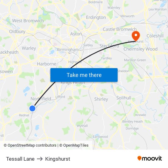 Tessall Lane to Kingshurst map