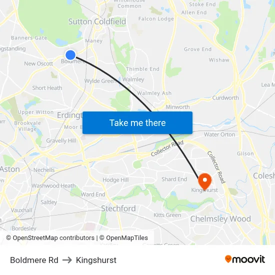 Boldmere Rd to Kingshurst map