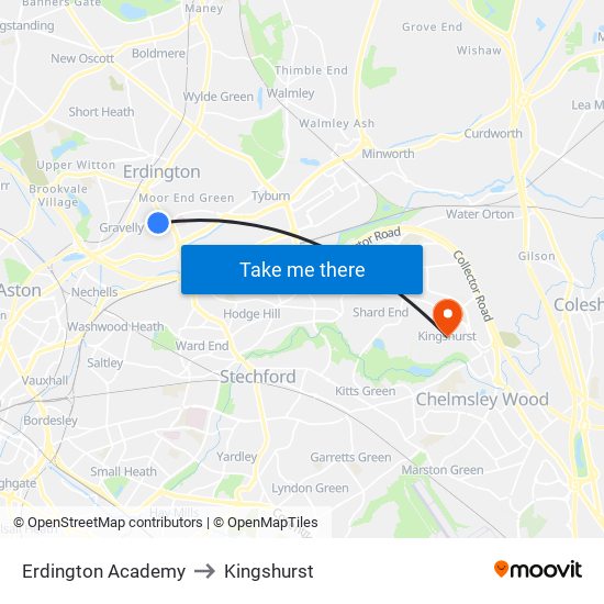 Erdington Academy to Kingshurst map