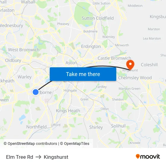 Elm Tree Rd to Kingshurst map