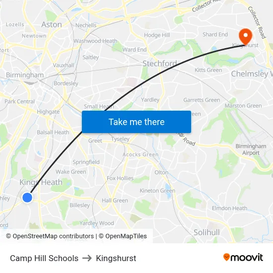 Camp Hill Schools to Kingshurst map