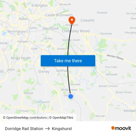 Dorridge Rail Station to Kingshurst map