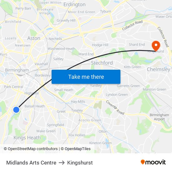 Midlands Arts Centre to Kingshurst map