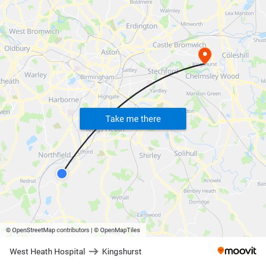 West Heath Hospital to Kingshurst map