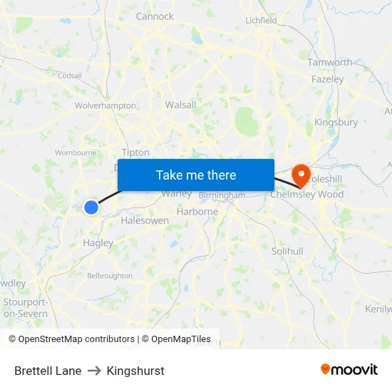 Brettell Lane to Kingshurst map
