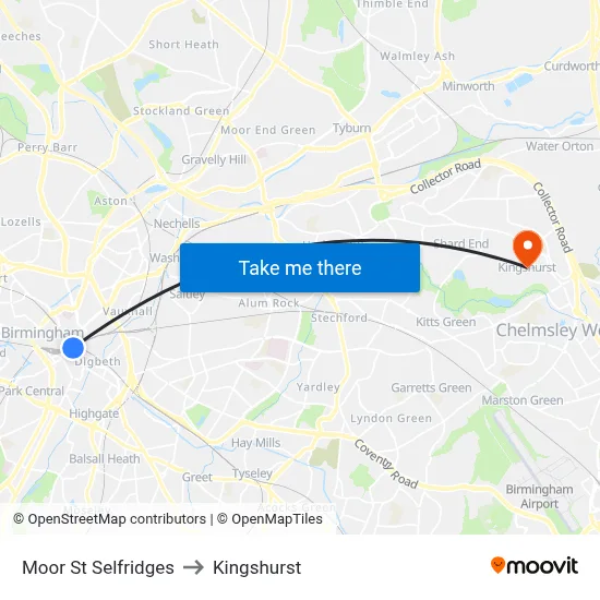 Moor St Selfridges to Kingshurst map