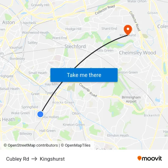 Cubley Rd to Kingshurst map