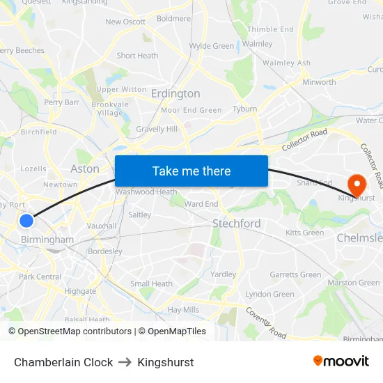 Chamberlain Clock to Kingshurst map