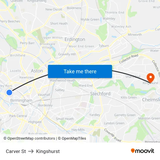 Carver St to Kingshurst map