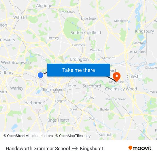 Handsworth Grammar School to Kingshurst map