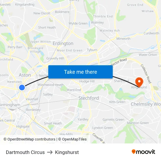 Dartmouth Circus to Kingshurst map