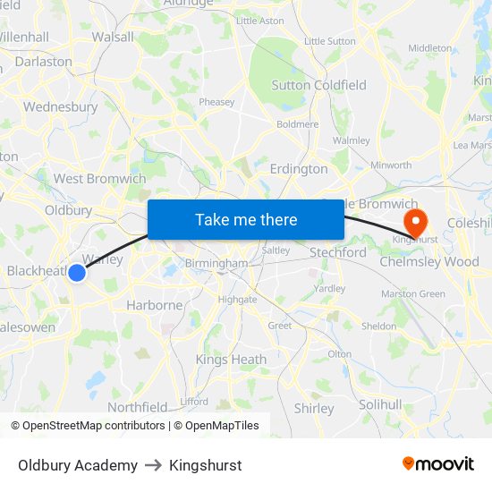 Oldbury Academy to Kingshurst map