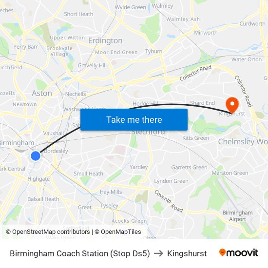 Birmingham Coach Station (Stop Ds5) to Kingshurst map