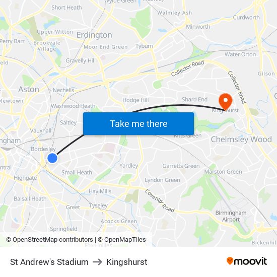 St Andrew's Stadium to Kingshurst map