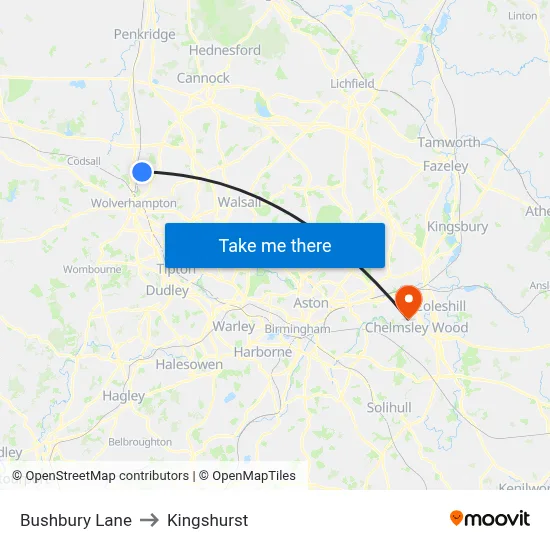 Bushbury Lane to Kingshurst map