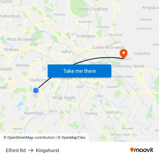 Elford Rd to Kingshurst map