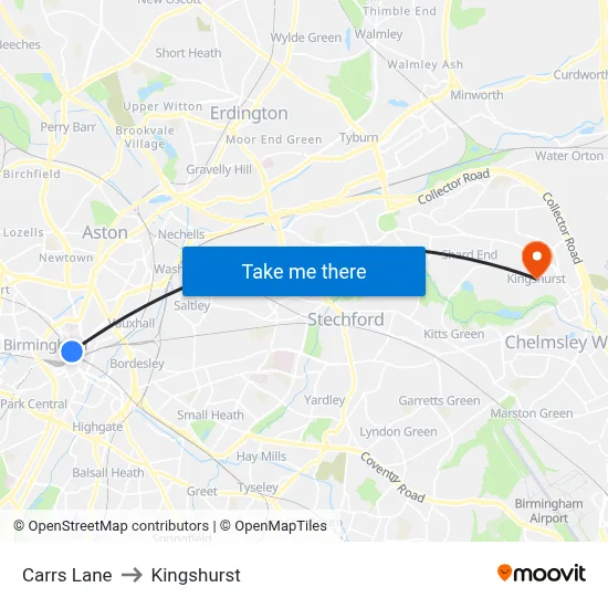 Carrs Lane to Kingshurst map