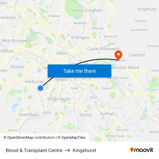 Blood & Transplant Centre to Kingshurst map