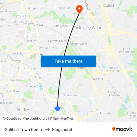 Solihull Town Centre to Kingshurst map