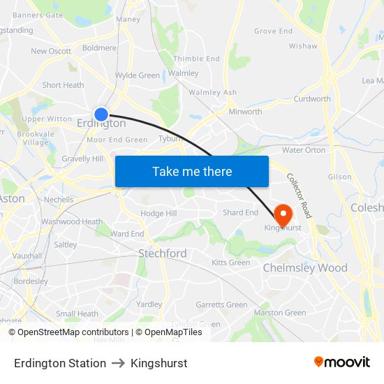 Erdington Station to Kingshurst map