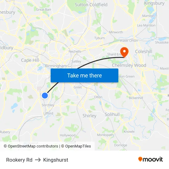 Rookery Road to Kingshurst map