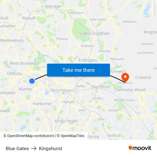 Blue Gates to Kingshurst map
