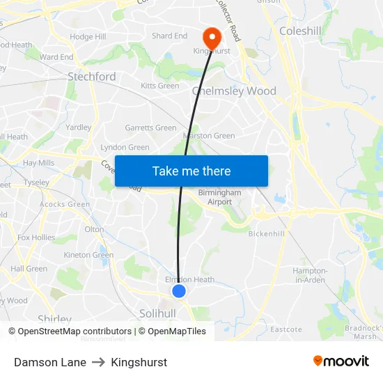 Damson Lane to Kingshurst map