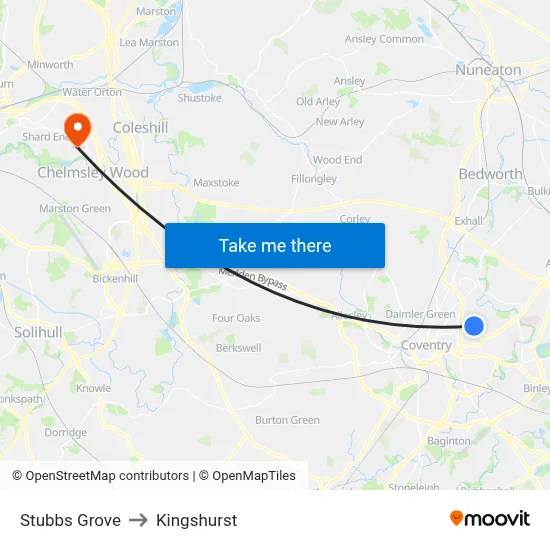 Stubbs Grove to Kingshurst map