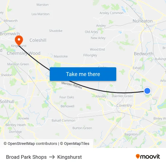 Broad Park Shops to Kingshurst map