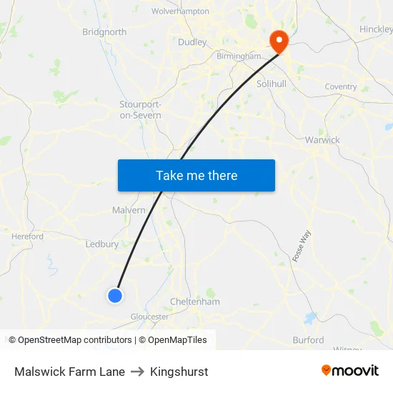 Malswick Farm Lane to Kingshurst map