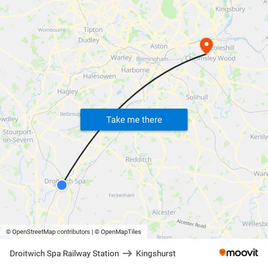 Droitwich Spa Railway Station to Kingshurst map