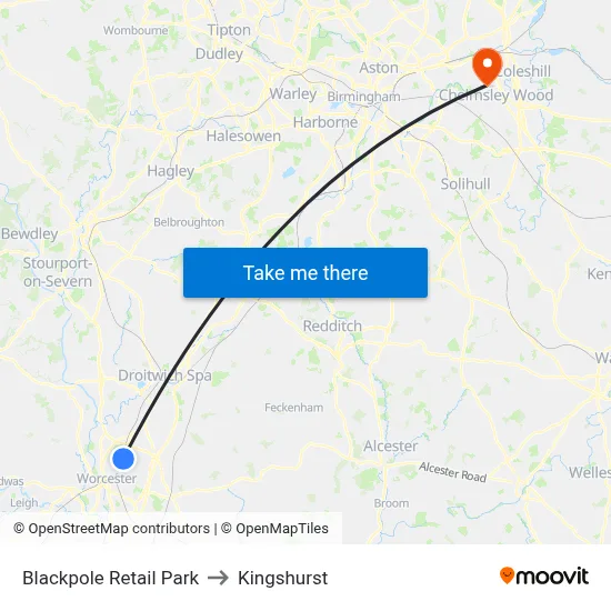 Blackpole Retail Park to Kingshurst map