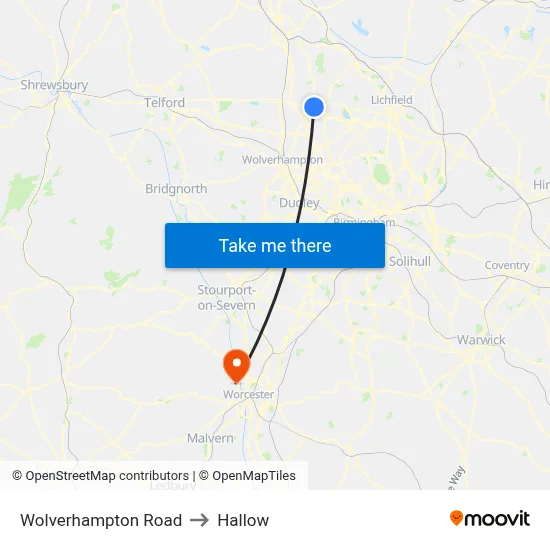 Wolverhampton Road to Hallow map