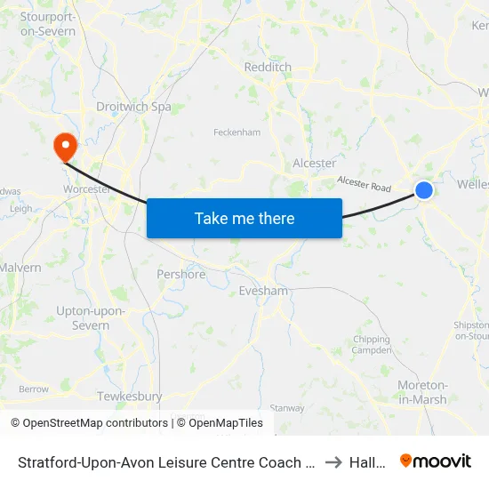 Stratford-Upon-Avon Leisure Centre Coach Park to Hallow map