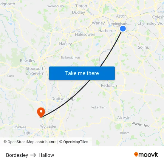 Bordesley to Hallow map
