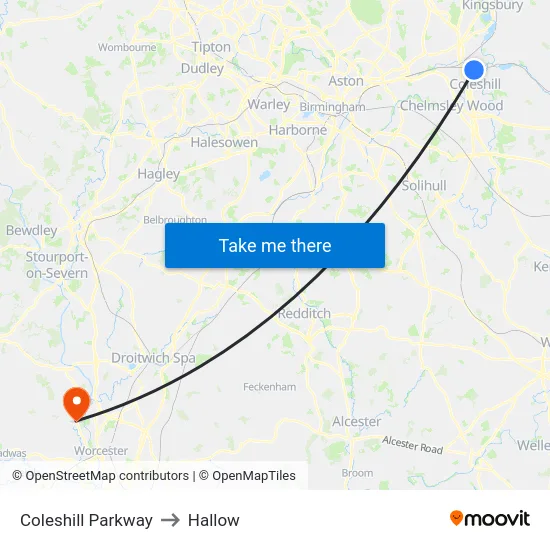 Coleshill Parkway to Hallow map