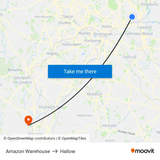 Amazon Warehouse to Hallow map