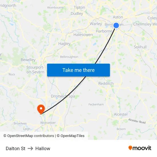 Dalton St to Hallow map