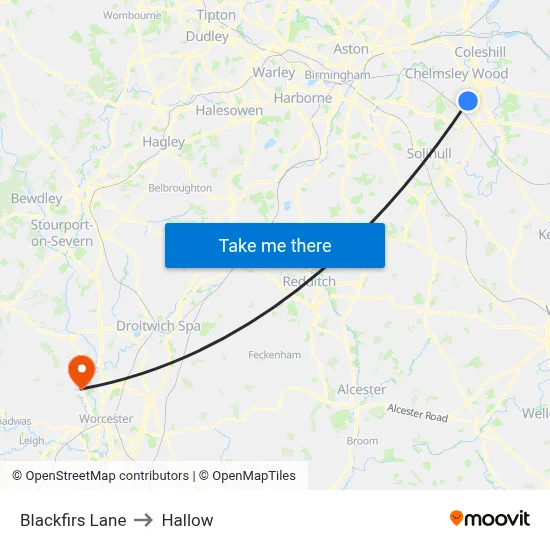 Blackfirs Lane to Hallow map