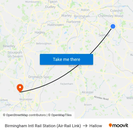 Birmingham Intl Rail Station (Air-Rail Link) to Hallow map