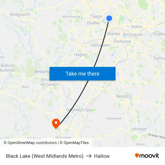 Black Lake (West Midlands Metro) to Hallow map