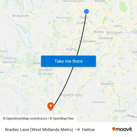 Bradley Lane (West Midlands Metro) to Hallow map