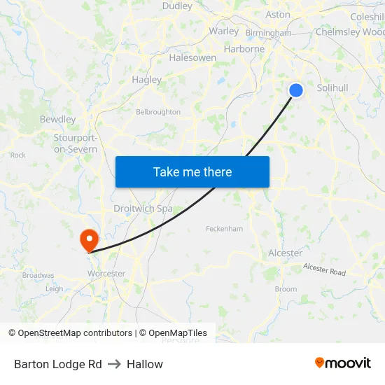Barton Lodge Rd to Hallow map