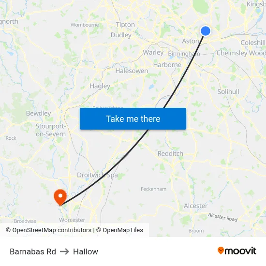 Barnabas Rd to Hallow map