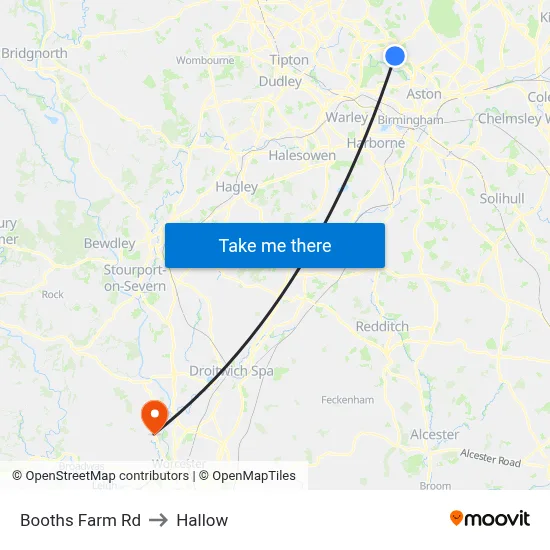 Booths Farm Rd to Hallow map