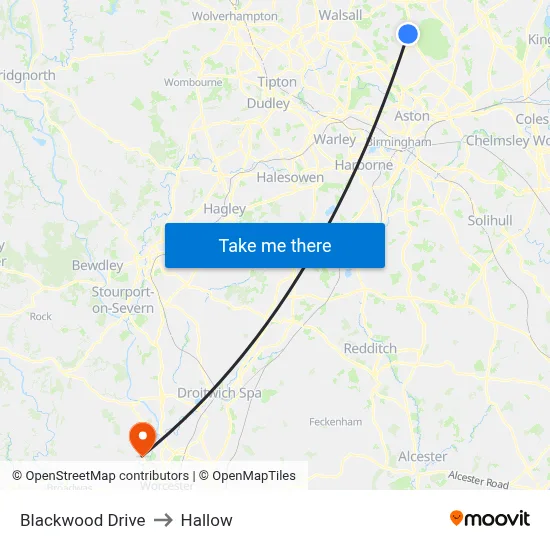 Blackwood Drive to Hallow map