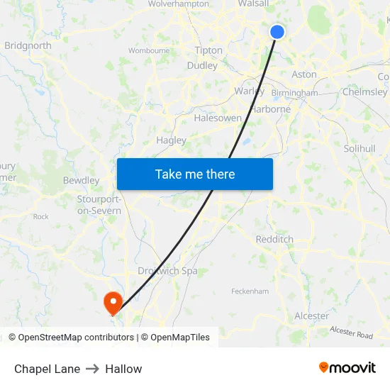 Chapel Lane to Hallow map