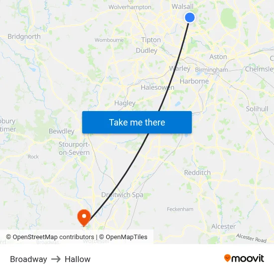 Broadway to Hallow map