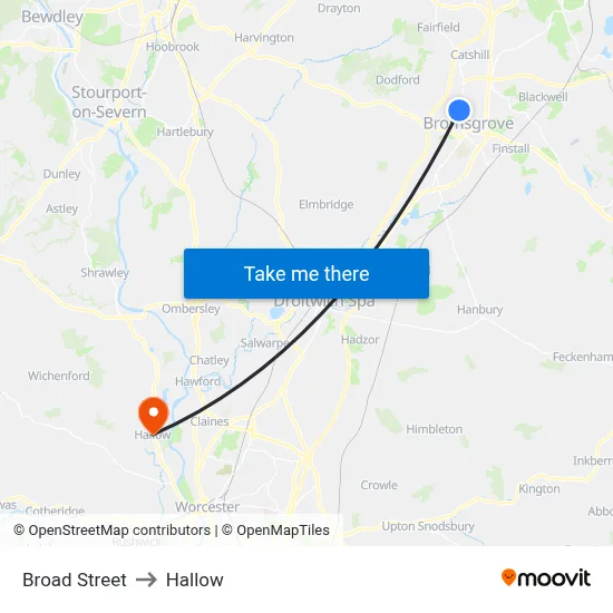 Broad Street to Hallow map