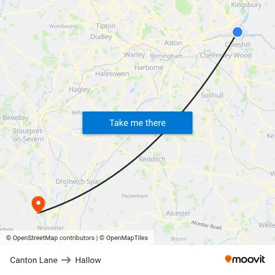 Canton Lane to Hallow map